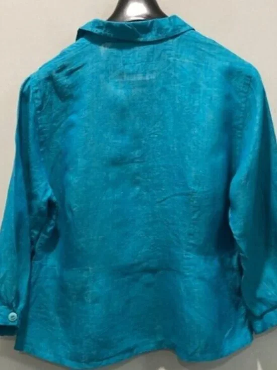 Flax Linen Long Sleeve Jacket Blue top - Picture 5 of 13
